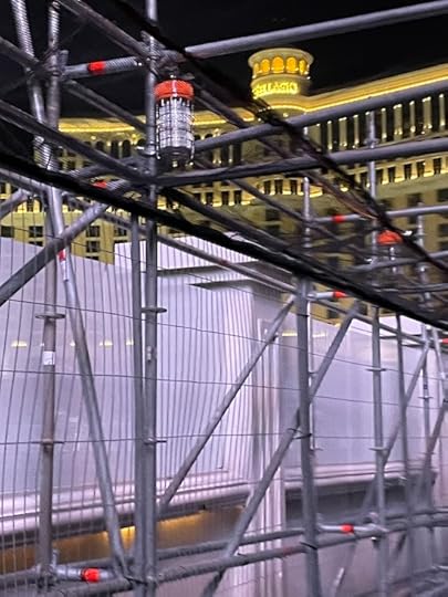 The Bellagio hotel as seen from the strip through cages walkway.