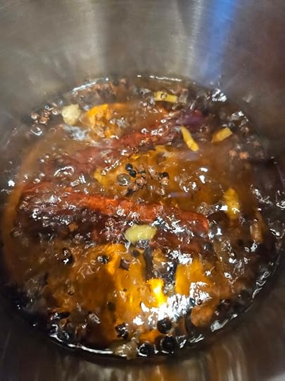 Pot of simmering spices for chai tea