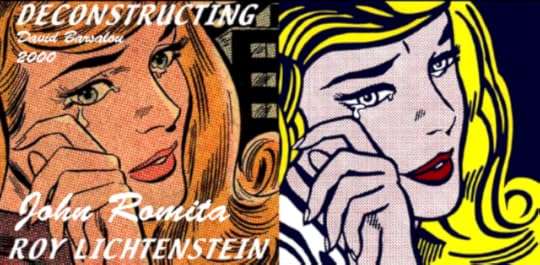 A John Romita comic panel of a woman wiping away a tear next to a Roy Lichtenstein copy.