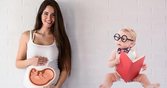 baby reading to pregnant mom