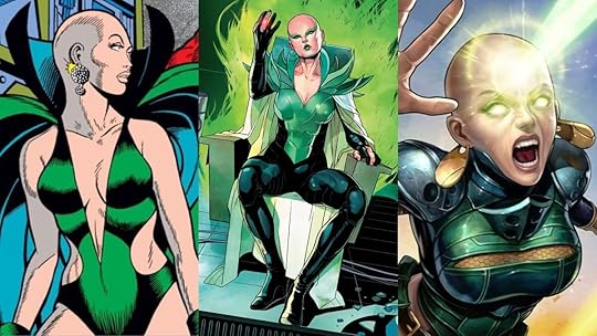 The mysterious Avenger known as Moondragon, as she has appeared over forty years of Marvel Comics.