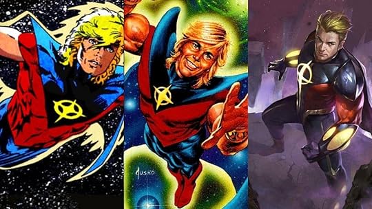 The cosmic Marvel hero Quasar, as he appeared in the '80s and the 2000s.