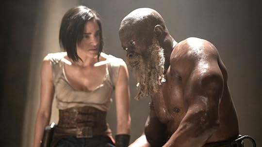 Djimon Hounsou as Titus, Sofia Boutella as Kora in Rebel Moon