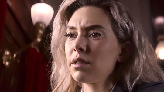 Vanessa Kirby with blonde hair as Grace pretending to be The White Widow on the train in Mission: Impossible - Dead Reckoning Part One