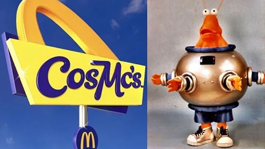 The branding for the new McDonald's spin-off chain CosMc's, and the alien mascot it's named for.