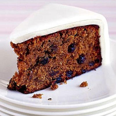 Slice of Christmas cake style tray bake