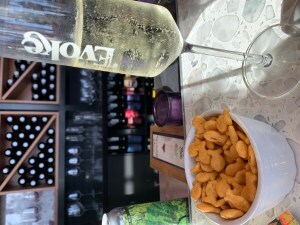 Sparkling wine and goldfish crackers