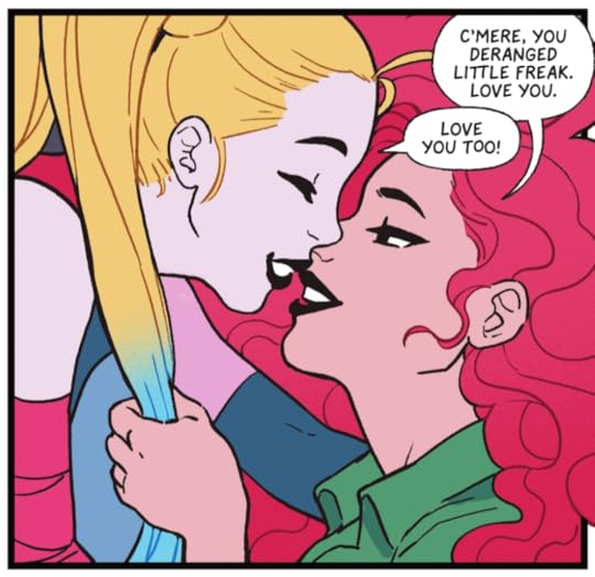 Panel of Harley and Ivy about to kiss