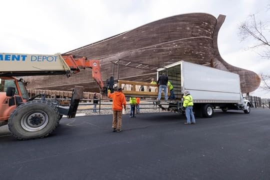 Exhibit case being unloaded from truck