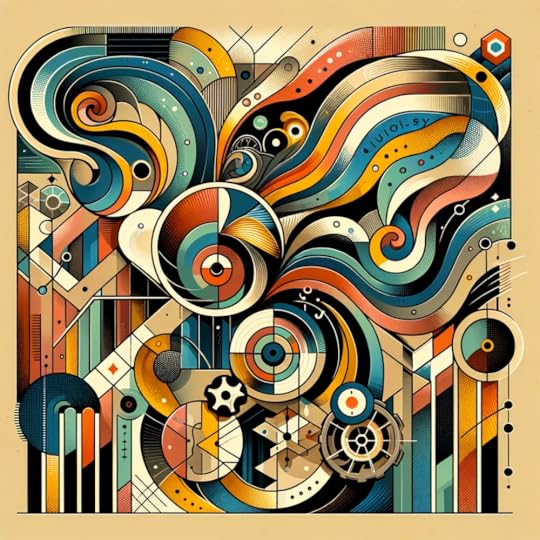 Abstract mid-century modern art-inspired image depicting the interplay of curiosity and productivity. It features swirling patterns and open-ended lines in vibrant colors, symbolizing the dynamic nature of curiosity. These elements are seamlessly integrated with structured shapes like gears and orderly patterns, representing productivity. The color palette combines earthy tones with bright, retro hues, creating a visually striking representation of the balance between innovative curiosity and structured efficiency.