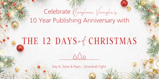 White background with evergreen branches, and ornaments. Red text saying