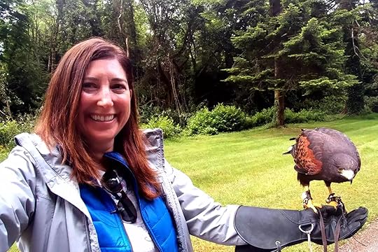Lisa Niver with a hawk at Ashford Castle in Ireland