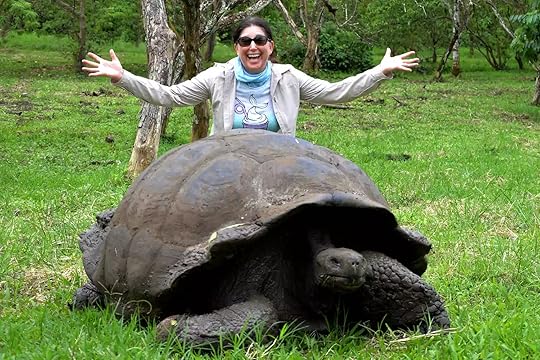 Lisa Niver with a Galapagos Giant Tortoise