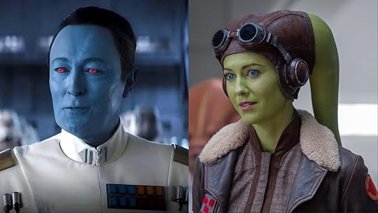 Lars Mikkelsen as Thrawn and Mary Elizabeth Winstead as Hera in Star Wars: Ahsoka.