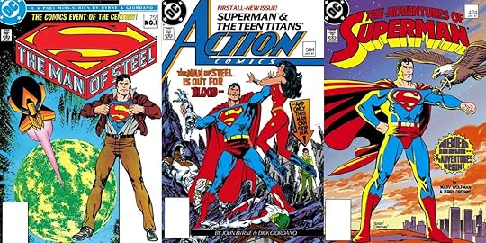 The post-Crisis era Superman covers, by artists John Byrne and Jerry Ordway.