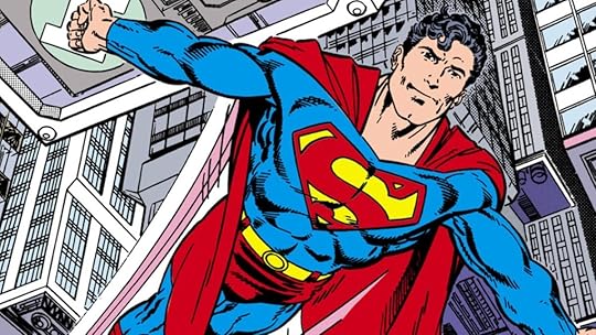 Superman soars into the sky, art by John Byrne.