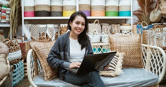 woman artist with computer