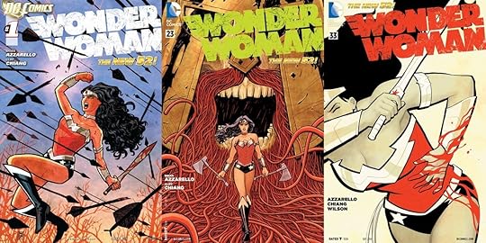 Covers for the 2011 "New 52" Wonder Woman by Brian Azzarello and Cliff Chiang.