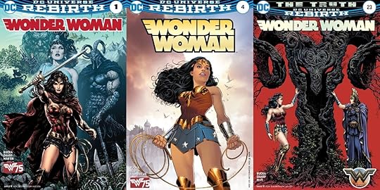 Covers for Greg Rucka's Rebirth era Wonder Woman, by Liam Sharp and Nicola Scott.