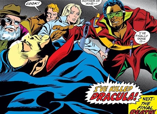 Blade thinks he killed the Lord of the Vampires, in a 1970s issue of Tomb of Dracula. Art by Gene Colan.