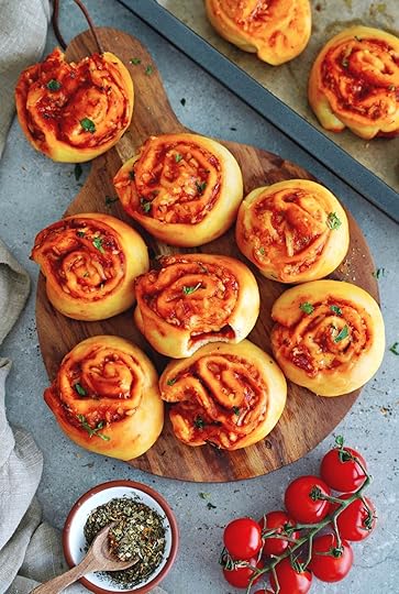top shot of tomato pizza rolls