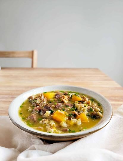 A bowl of Scottish powsowdie on the table, ready to eat.
