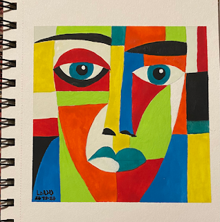 Abstract portrait, gouache paint, multicolour, Linzé Brandon, artist