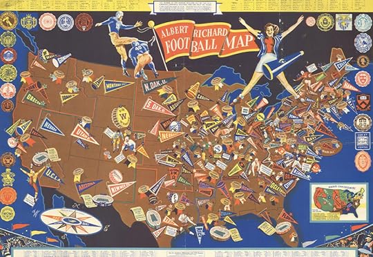 A map of the U.S.k, with dozens of colorful school pennants dotting the landscape