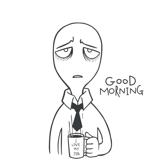 tired and busy office worker holding a mug