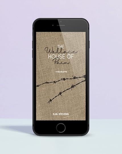 The Wallace House of Pain book cover on a phone, lavendar and mint green background