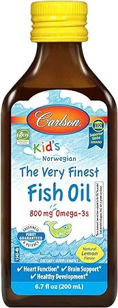 Carlson - Kid's The Very Finest Fish Oil Liquid, 800 mg Omega-3s, Norwegian, Wild-Caught Fish Oil, Omega 3 Liquid for Kids, Sustainably Sourced, Lemon, 200 ml