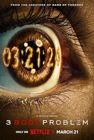 A 3 Body Problem posted of an eye wide open with the date 3-21-24 over it