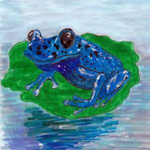 Blue frog on lily pad