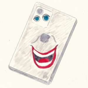 Cartoon iPhone laughing at us