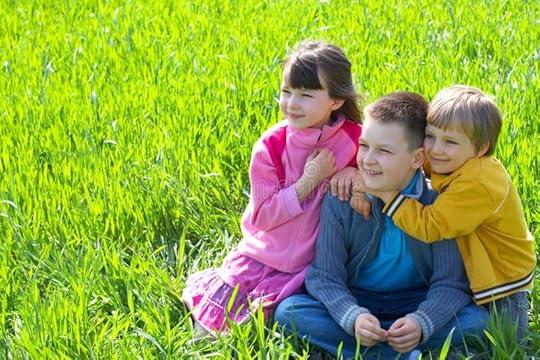 Happy children in meadow stock photo. Image of child, cute - 5253876