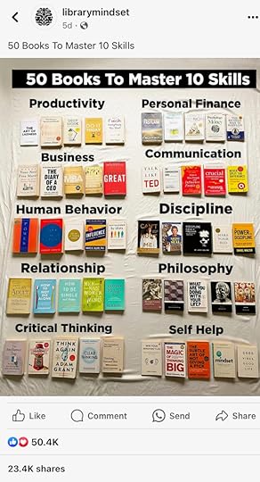 Social Media Post recommending self-help and finance books