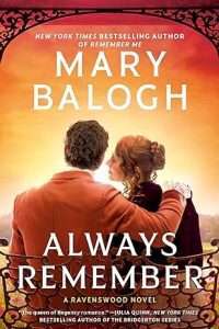 Rearview photo of the upper torsos and heads of a white couple in Regency garb sitting on a bench looking out at a sunset, his arm is around her shoulders and she is looking toward him as if whispering in his ear.