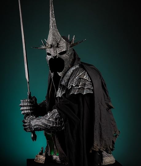 A replica bust of The Lord of the Rings' Witch-King of Angmar holding his sword in full armor
