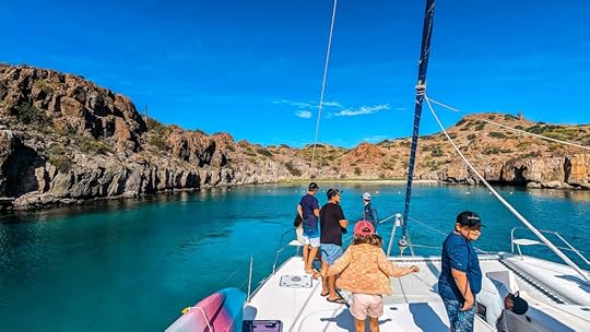 Catamaran tour to Honeymoon Beach at Isla Danzante in Baja California Sur, Mexico.