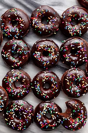 chocolate donuts with sprinkles.