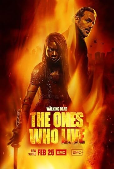 poster image of rick grimes and michonne grimes surrounded by fire in the walking dead the ones who live spinoff