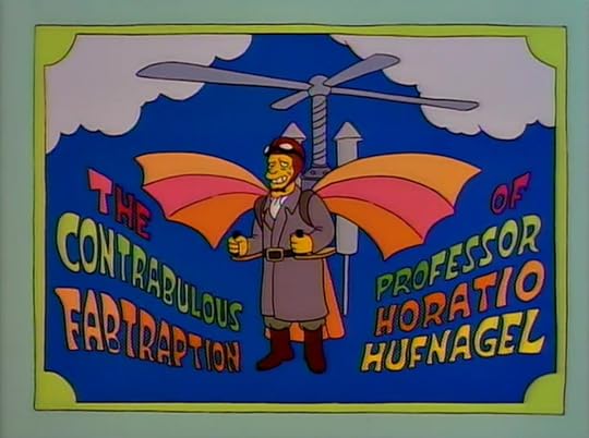 Troy McClure on a colorful movie poster wearing helicopter headgear on The Simpsons