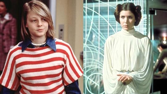 Jodie Foster in her role in Disney's Freaky Friday (1976) and Carrie Fisher as Princess Leia in the original Star Wars (1977)