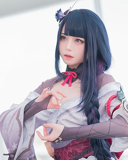 pose cosplay raiden shogun genshin impact waifu