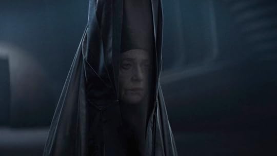 The Reverend Mother of the Bene Gesserit in her high black hat and veil in Dune