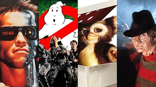 Promo images from 1984's Terminator, Ghostbusters, Gremlins, and A Nightmare on Elm Street.
