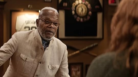 A white-haired Samuel L Jackson in Argylle