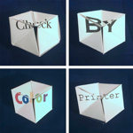 Flextangle in four states, spelling out CHECK BY COLOR PRINTER