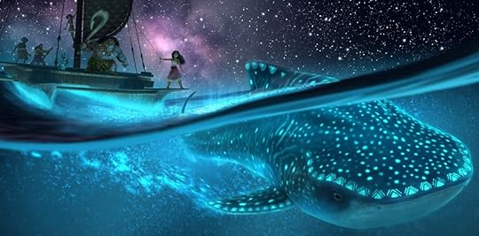 First look at Moana 2 shows Maui and Moana on a boat looking at a glowing whale