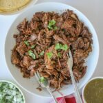 overhead shot of bowl of salsa verde beef.